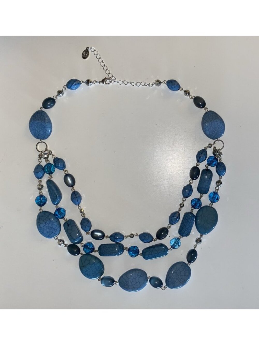 Robert Rose Faux Turquoise Howlite Moonstone Bead Tiered Bib 21" BOHO Necklace
